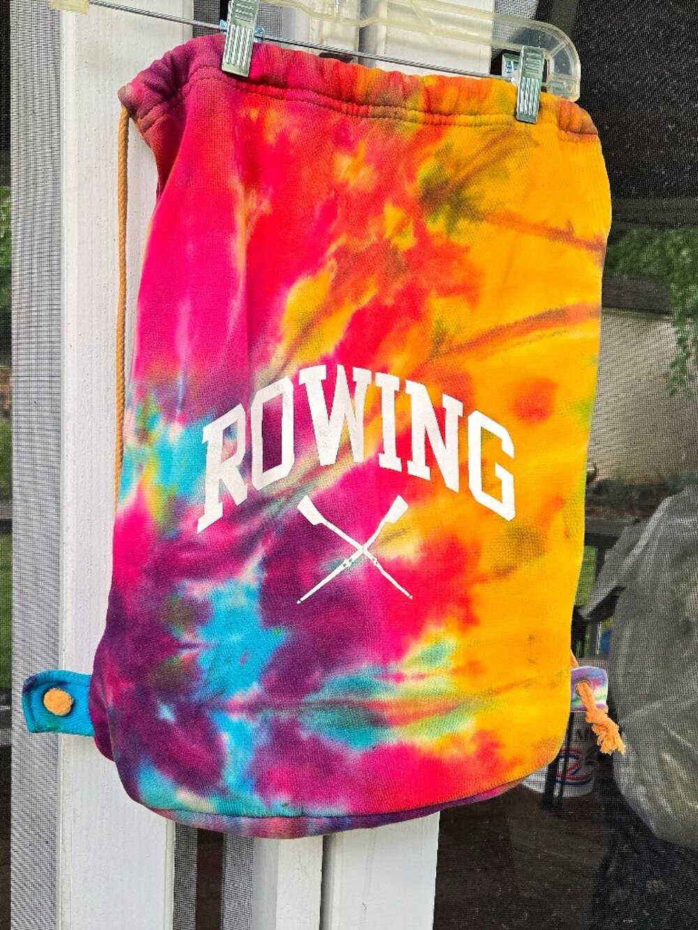 Hand-Dyed Cotton Rowing Cinch Sack - 16x18 Retro Tie Dye Drawstring Backpack